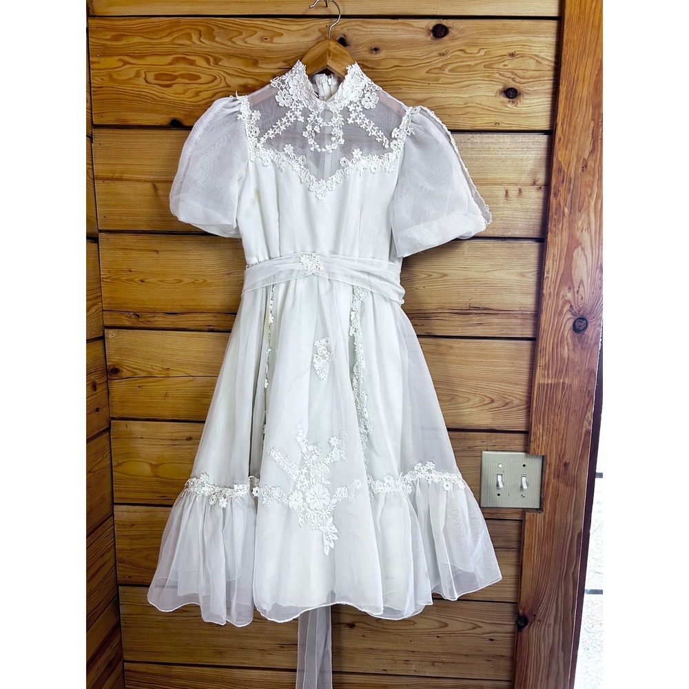 Vintage Gabriela Original Girls White Lace Organza‎ Flower Girl Communion Dress